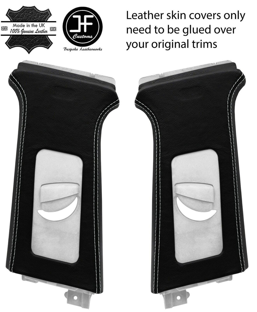 WHITE STITCH 2X UPPER B PILLAR LEATHER COVERS FOR SEAT LEON MK2 1P 2005-2011