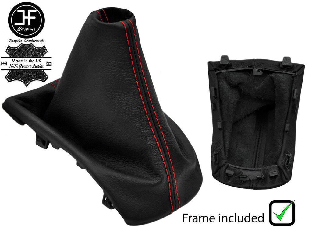 RED STITCHING LEATHER GEAR GAITER + PLASTIC FRAME FITS PEUGEOT 208 2012-2019