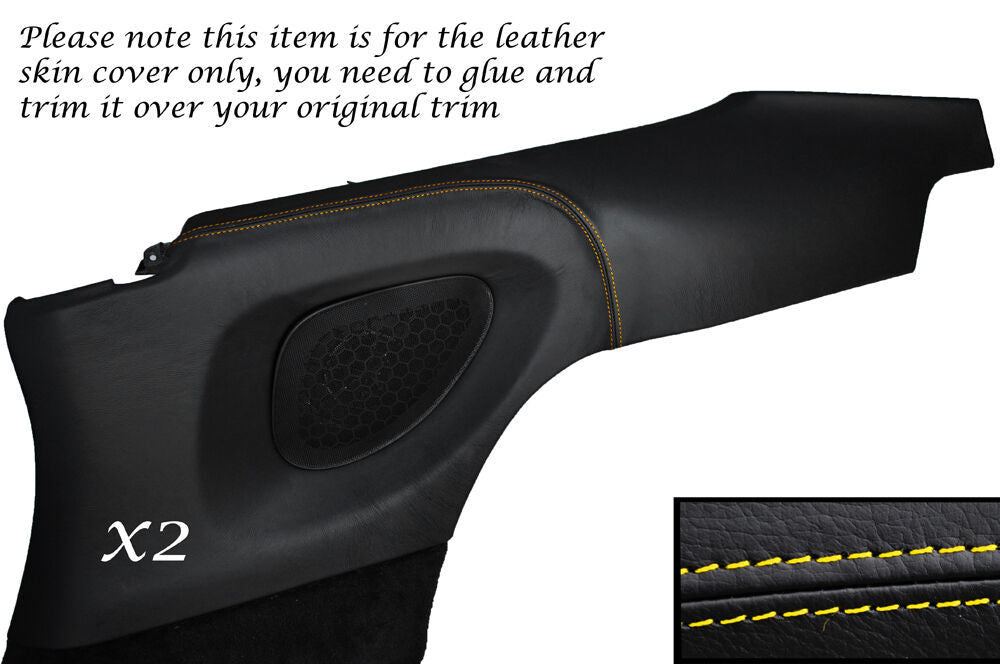 YELLOW STITCH 2X REAR DOOR CARD PANEL SKIN COVERS FITS PORSCHE CARRERA 997 04-11