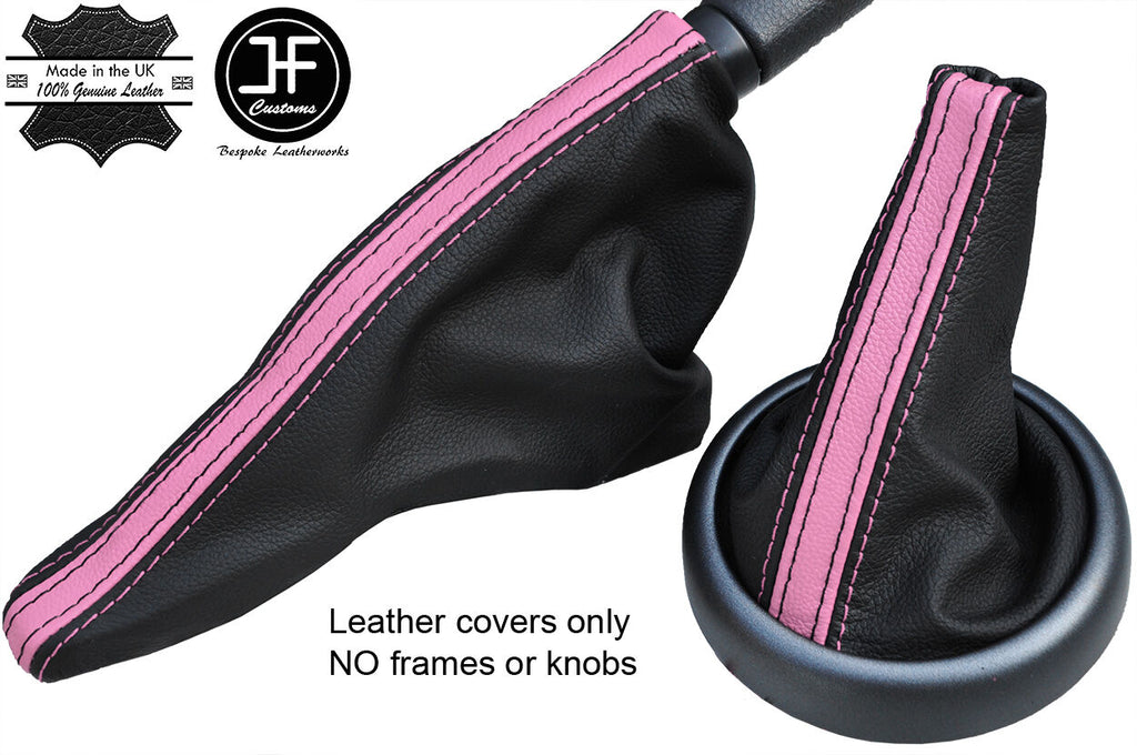 BLACK & PINK STRIPE TOP GRAIN LEATHER GAITER SET FOR BMW MINI R50 R52 R53 01-06