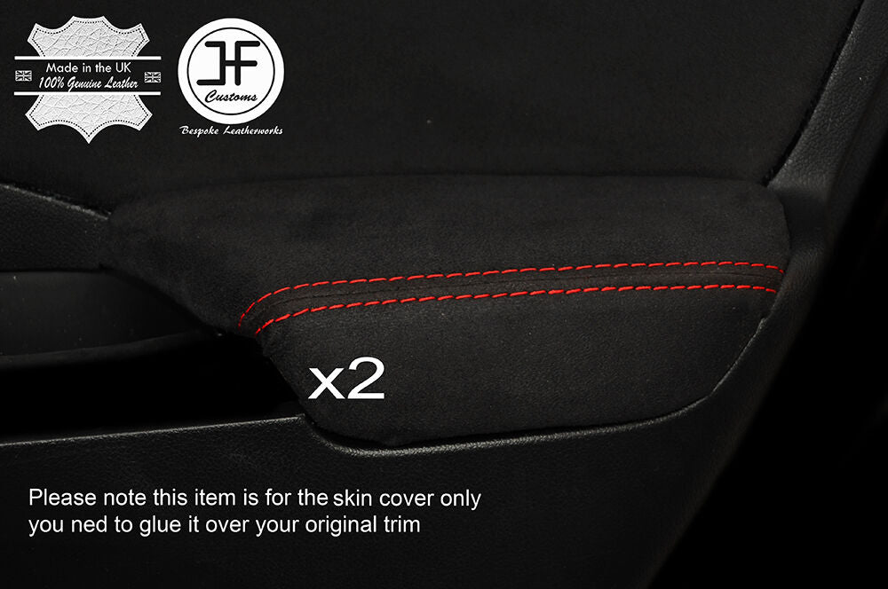 RED STITCHING 2X REAR DOOR ARMREST SUEDE COVERS FITS HONDA CRV 2012-2016