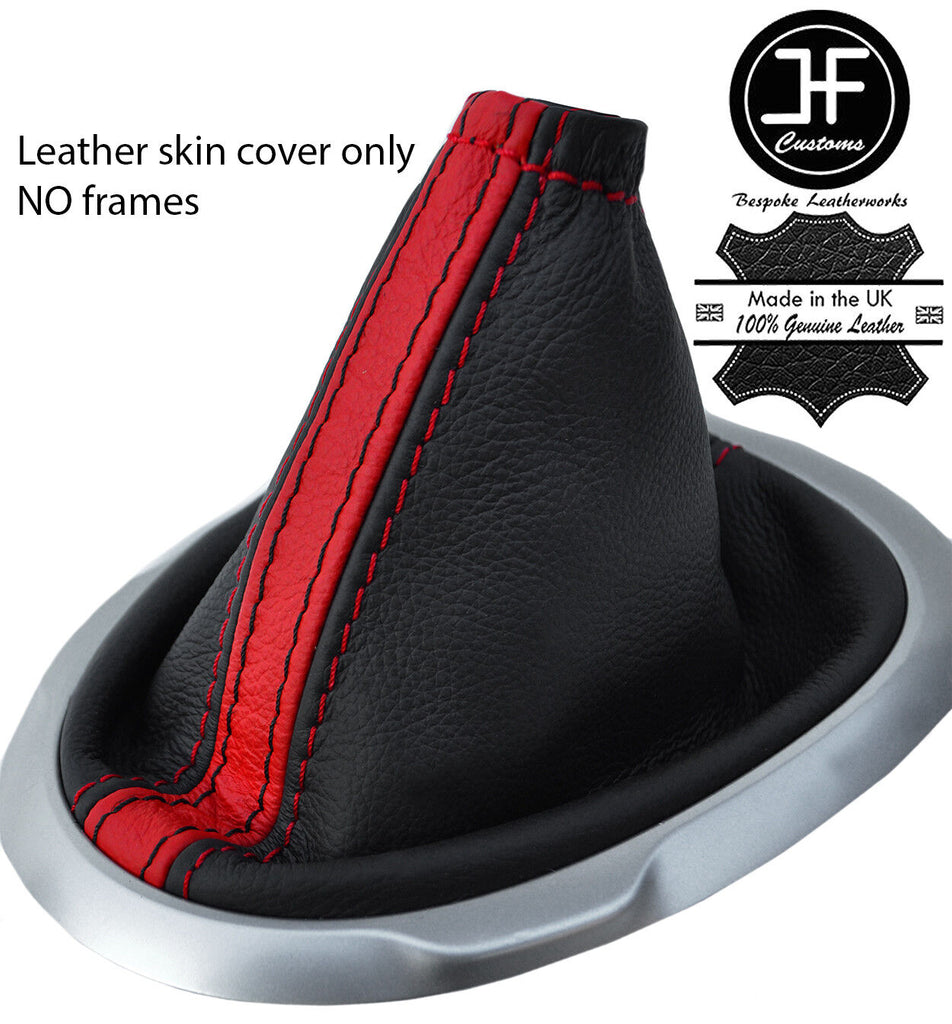 BLACK & RED  STRIPE TOP GRAIN REAL LEATHER MANUAL GEAR GAITER FITS JUKE 10-16