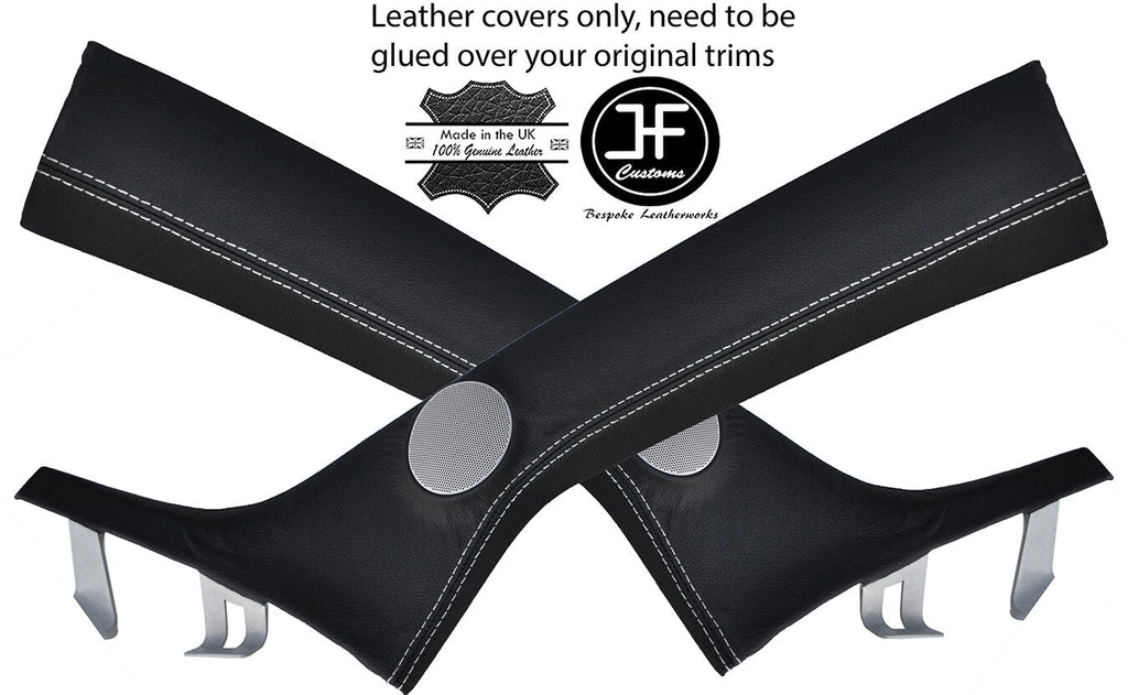 WHITE STITCHING 2X A PILLAR REAL LEATHER COVERS FITS ALFA ROMEO MITO 2008-2015