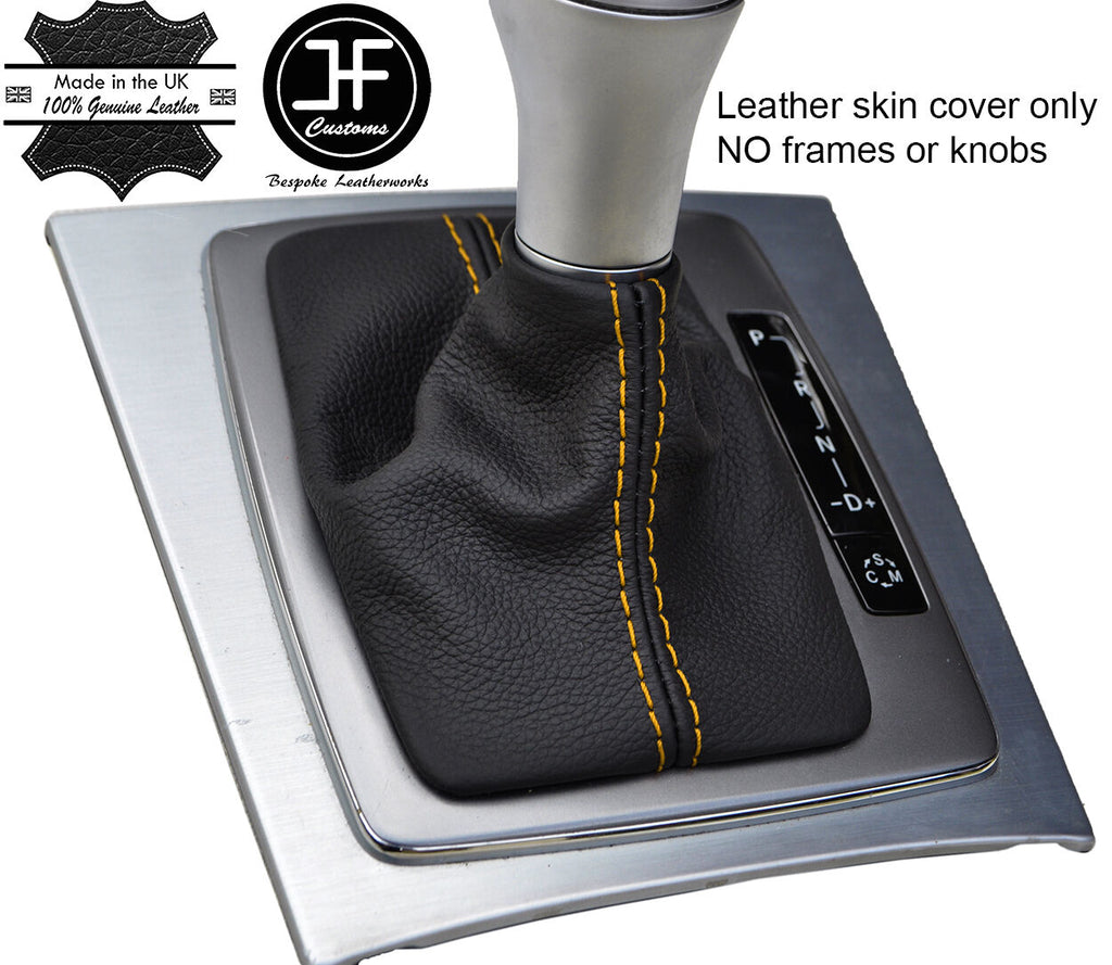 YELLOW STITCH TOP GRAIN LEATHER AUTO GEAR GAITER FOR MERCEDES C CLASS W204 07-14