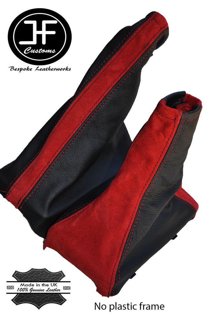 BLACK LEATHER & RED PU SUEDE GEAR & HANDBRAKE FOR VAUXHALL ASTRA MK4 G 98-05