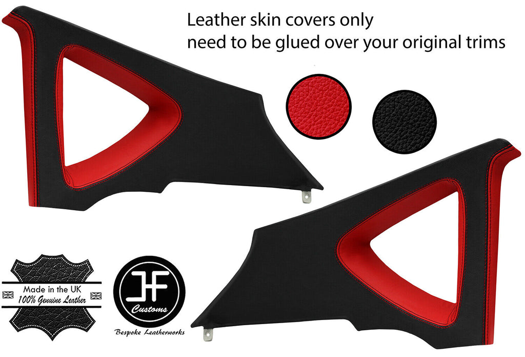BLACK RED LEATHER 2X REAR C PILLAR COVERS FOR SEAT LEON MK2 1P 2005-2011