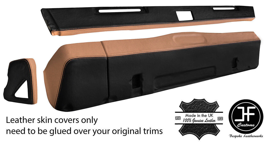 BLACK & BEIGE DASH DASHBOARD KIT REAL LEATHER COVERS FOR DEFENDER 90 110 83-06