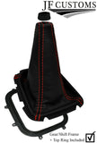 RED STITCH LEATHER CONSOLE+ARMREST+GEAR COVERS+FRAME FOR SUBARU IMPREZA 98-00