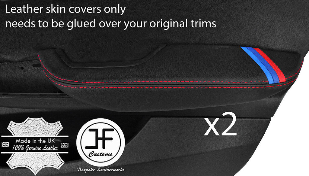 RED STITCH TRI STRIPE 2X FRONT DOOR ARMREST LEATHER COVERS FOR BMW X3 F25 11-18