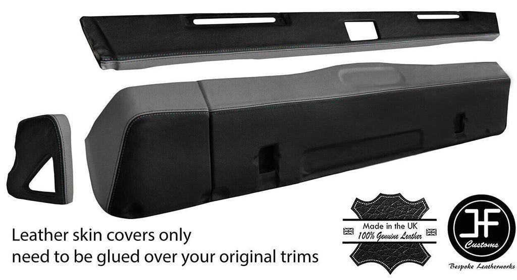 BLACK & GREY DASH DASHBOARD KIT REAL LEATHER COVERS FOR DEFENDER 90 110 83-06