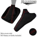 RED STITCHING SUEDE HANDBRAKE+ GEAR GAITER SET FITS SUBARU IMPREZA 05-07