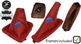 TANIN RED LEATHER TRI STRIPE MANUAL GAITER SET+PLASTIC FRAME FOR BMW 3 E46 99-05