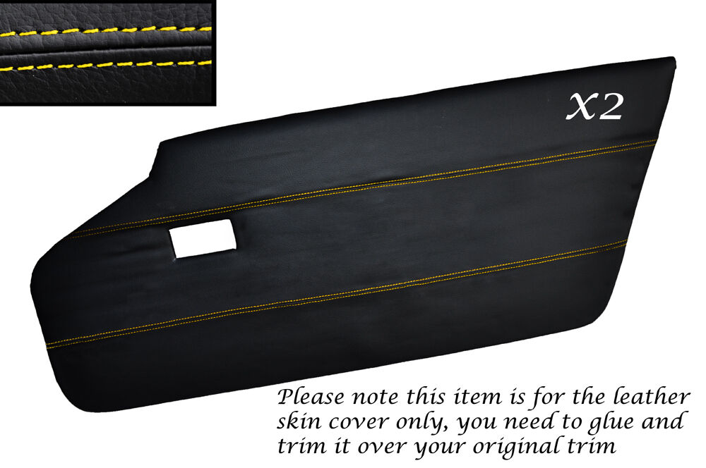 YELLOW STITCH 2X FULL DOOR CARD LEATHER SKIN COVER FITS LOTUS ELAN +2 67-75
