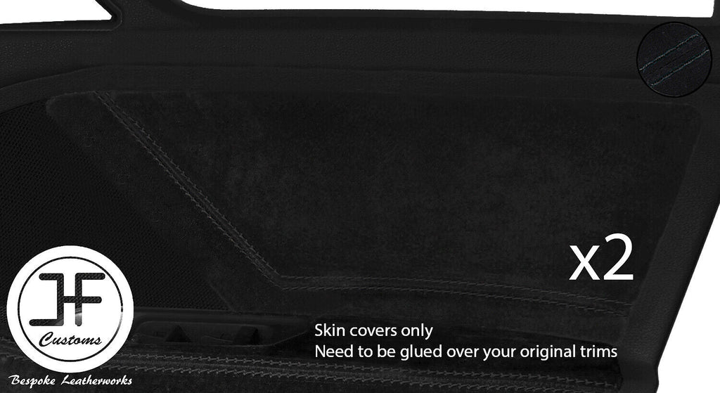 BLACK STICH 2X FRONT DOOR CARD TRIM SUEDE COVER FOR AUDI A3 8V 13-19 5DOOR DSG2