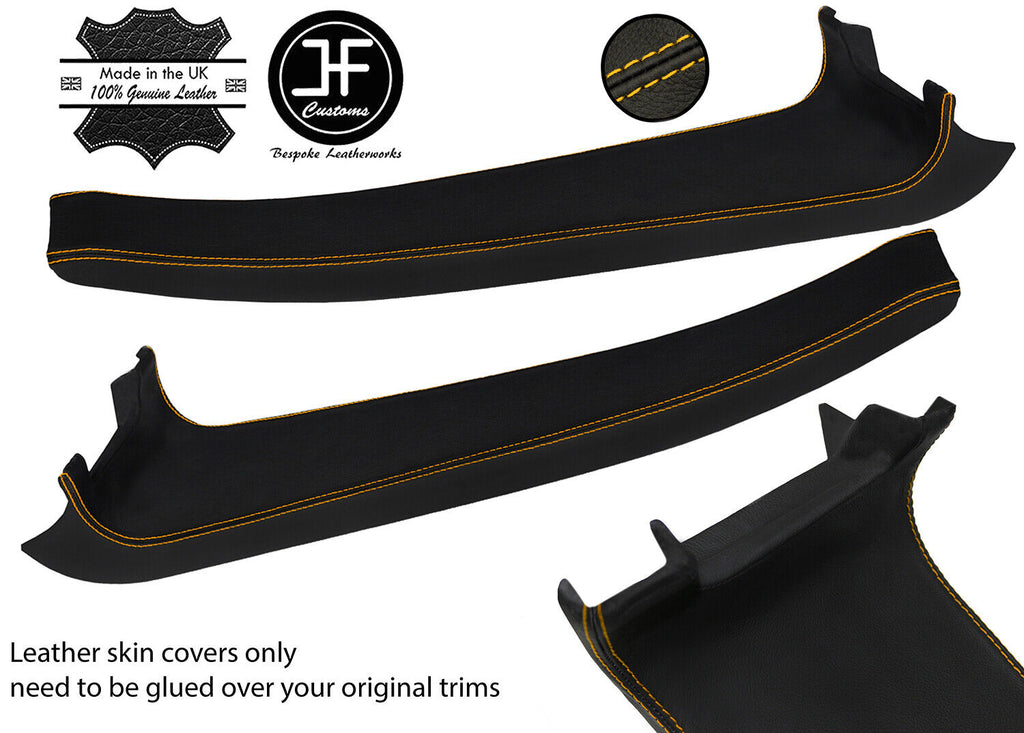 YELLOW STITCH 2X DOOR SILL TRIM TOP GRAIN LEATHER COVER FOR LOTUS ELISE S2 07-11