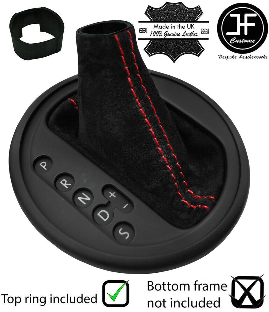 RED STITCH SUEDE AUTO AUTOMATIC GEAR GAITER + TOP RING FOR VW T5 2003-2015