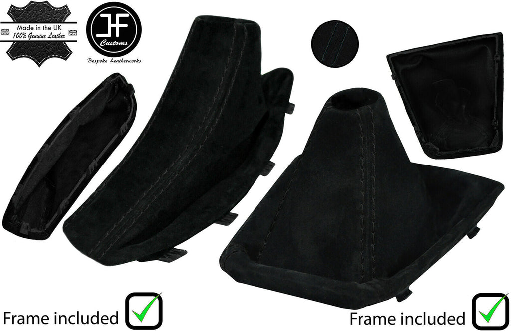 BLACK STITCH SUEDE MANUAL GAITER SET+PLASTIC FRAME FOR BMW X3 E83 2003-2010
