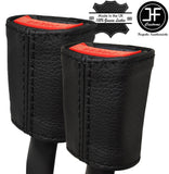 BLACK STITCH 2X FRONT SEAT BELT LEATHER COVERS FOR CADILLAC STS 2005-2011