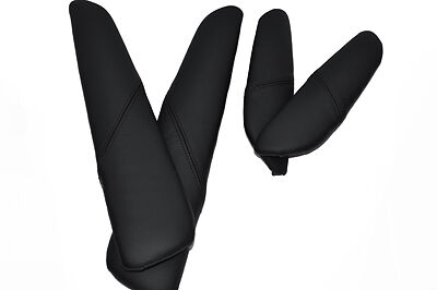 black stitch FITS BMW E46 COUPE & CABRIO 4X DOOR ARMREST PAD LEATHER COVERS