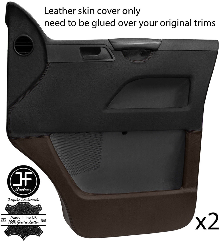 BLACK & BROWN REAL LEATHER 2X FRONT DOOR CARD COVERS FOR VW T5 TRANSPORTER