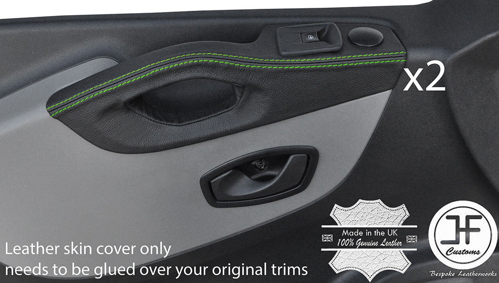 GREEN STITCH 2X FRONT DOOR HANDLE TRIM LEATHER COVERS FITS RENAULT TRAFIC 14-18