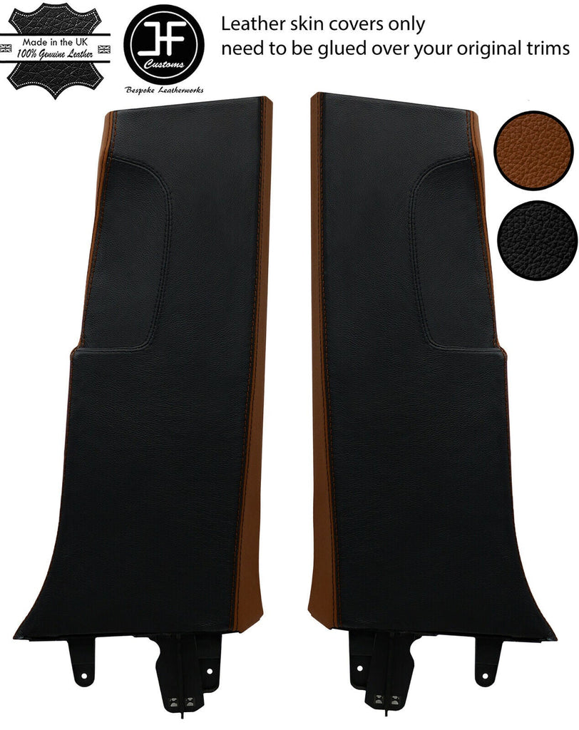 BLACK BROWN REAL LEATHER  2X LOWER B PILLAR COVERS FOR SEAT LEON MK2 1P 2005-11