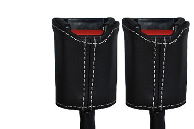 white stitch FITS MINI CLASSIC ROVER COOPER AUSTIN 2X SEAT BELT LEATHER COVERS