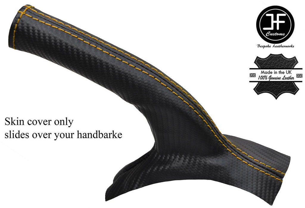 YELLOW STITCH CARBON VINYL HANDBRAKE GAITER FITS SEAT LEON TOLEDO ALTEA 06-11