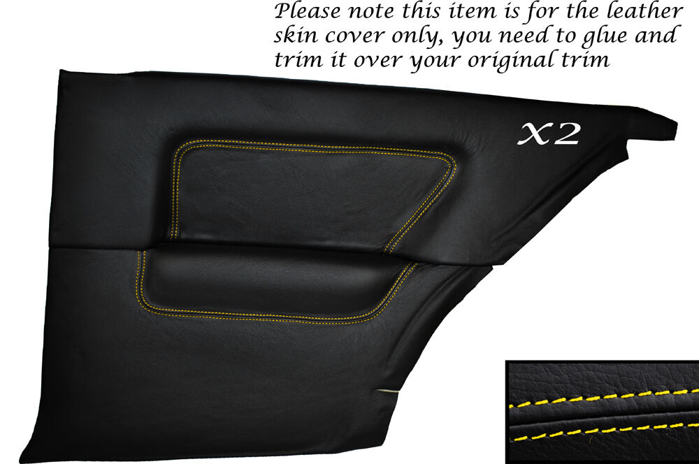 YELLOW STITCH 2X REAR FULL DOOR CARD SKIN COVERS FITS BMW 3 SERIES E30 COUPE 3DR