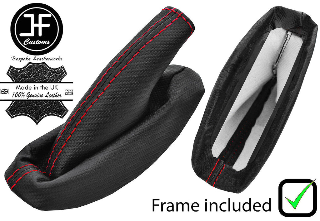 RED STITCH CARBON VINYL HANDBRAKE WITH PLASTIC FRAME FOR VAUXHALL OPEL VX220