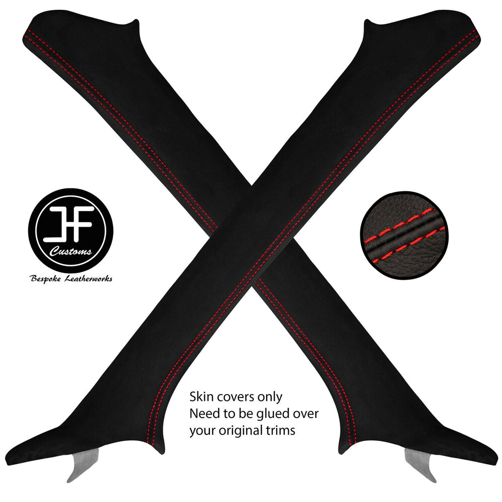 RED  STITCH 2X A PILLAR LUXE SUEDE COVERS FITS SUBARU IMPREZA WRX STI 05-07