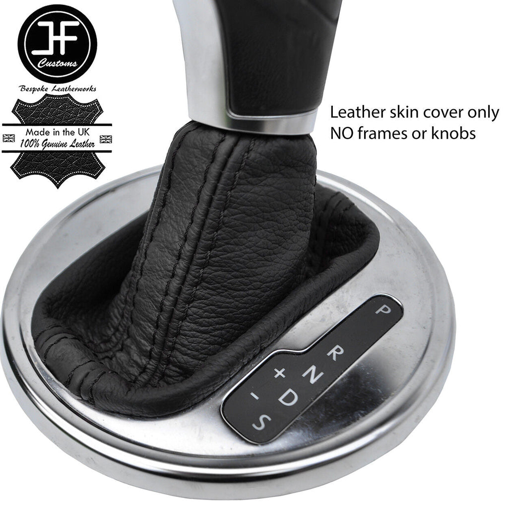 BLACK & BLACK STRIPE LEATHER DSG AUTOMATIC GEAR GAITER FITS VW BEETLE 2012-2018