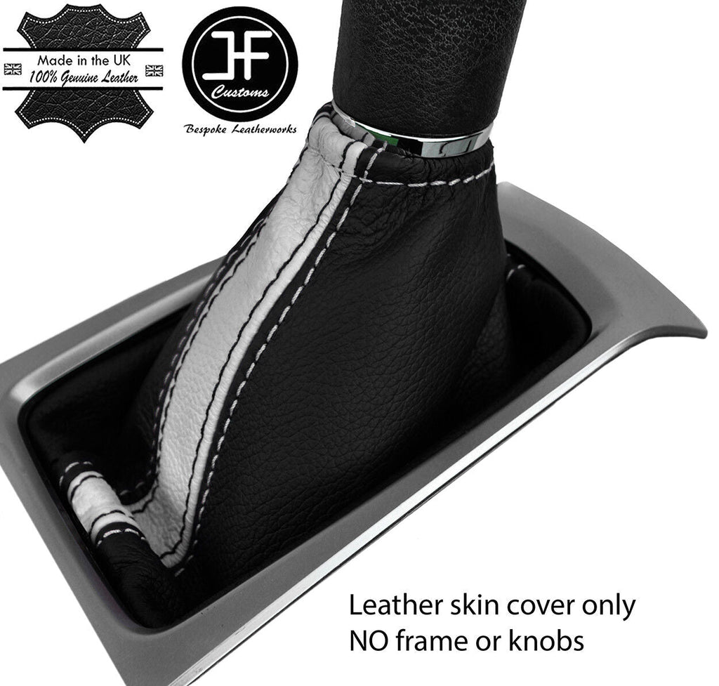 BLACK & WHITE STRIPE REAL LEATHER GEAR GAITER FITS NISSAN MICRA K14 2017-2019