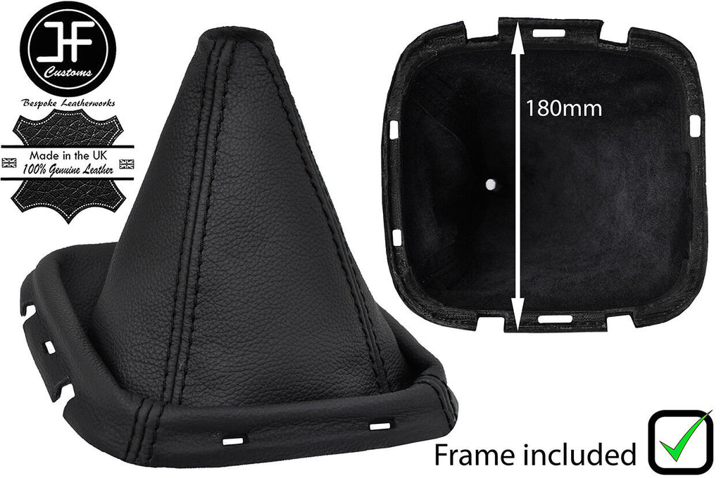 BLACK STITCH LEATHER GEAR GAITER WITH PLASTIC FRAME FITS NISSAN NAVARA 05-12