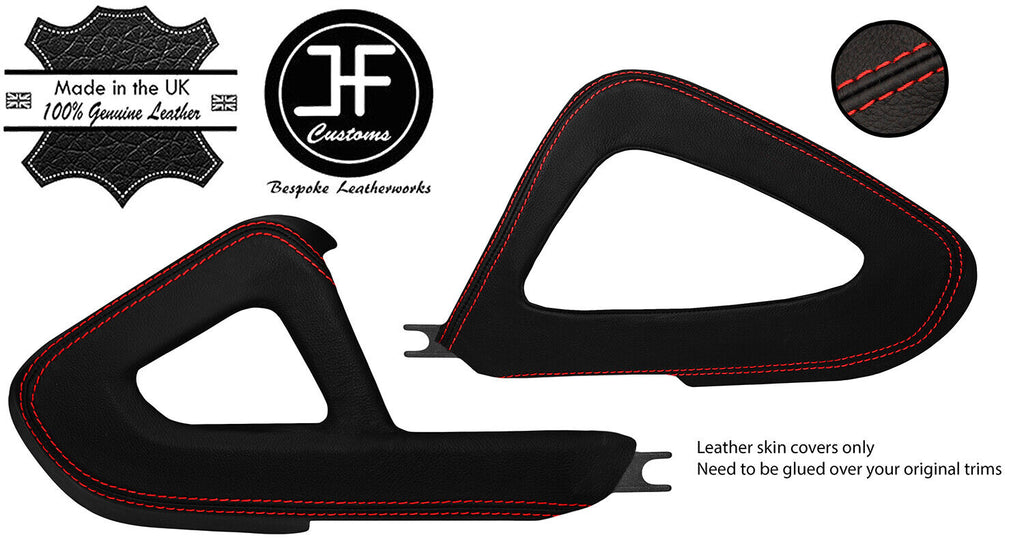 RED STITCH 2X DOOR HANDLE TRIM LEATHER COVERS FOR SMART FORTWO 451 07-14