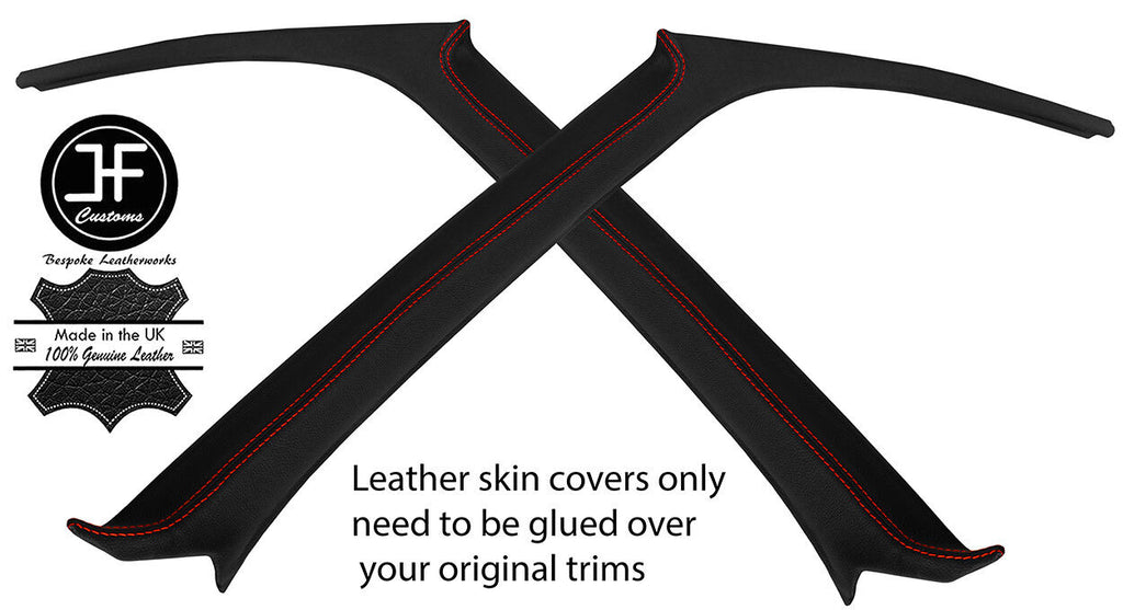 RED STITCH 2X A PILLAR REAL LEATHER COVERS FITS HONDA CRX 1988-1992 CUSTOM NEW