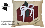 x1 EXCLUSIVE LUXURY GENUINE LEATHER CUSHION CHRISTMAS GIFT BOX DESIGN CREAM RED