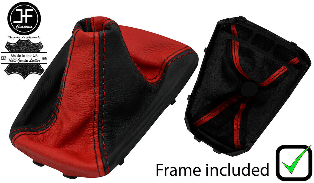 BLACK & RED LEATHER GEAR GAITER + PLASTIC FRAME FITS FORD FOCUS 2018-2020