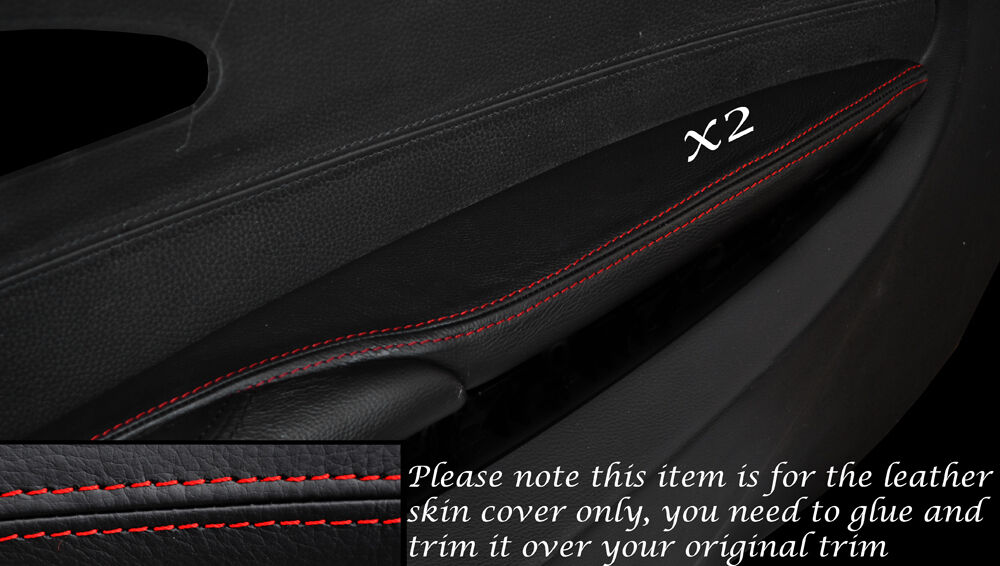 RED STITCH 2X FRONT DOOR ARMREST SKIN COVERS FITS BMW 6 SERIES E63 E64 04-10
