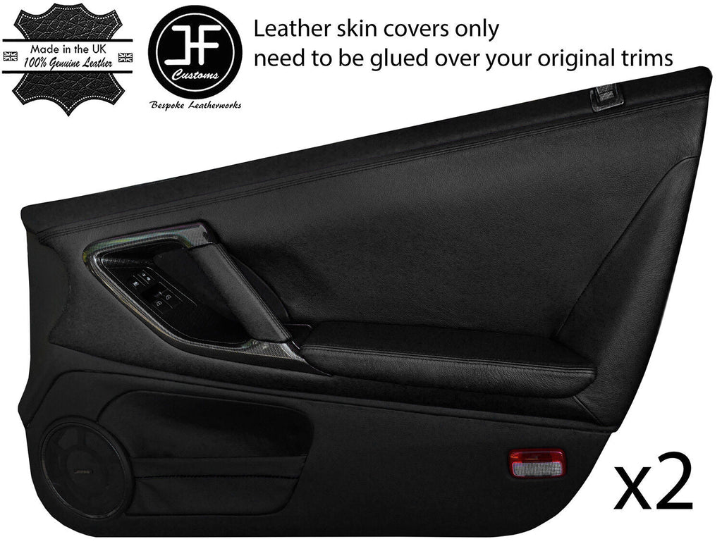 BLACK REAL LEATHER 2X FULL DOOR CARD COVERS FITS NISSAN GT-R GTR R35 2009-2017