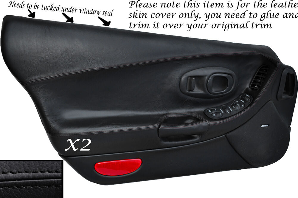 BLACK STITCH 2X FULL DOOR CARD LEATHER SKIN COVERS  FITS CORVETTE C5 1997-2004