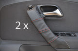red stitch FITS VW POLO MK8 2009+ 2 X DOOR HANDLE LEATHER COVERS CUSTOM NEW
