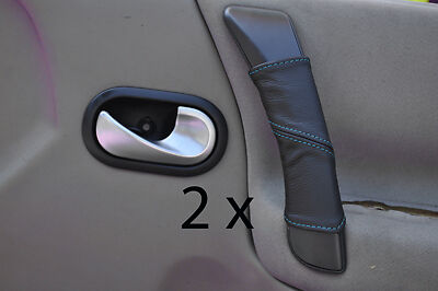 blue stitch FITS RENAULT GRAND SCENIC 04-09 2X DOOR HANDLE LEATHER COVERS