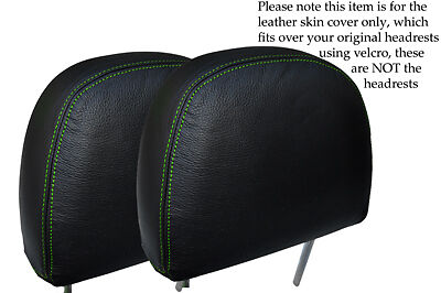 GREEN STITCH FITS  ROVER 25 & MG ZR 99-05 2X FRONT HEADRESTS LEATHER COVERS ONLY