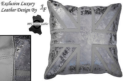 1X GREY AND OLD SILVER EXCLUSIVE LUXURY GENUINE LEATHER CUSHION 20" x 20"