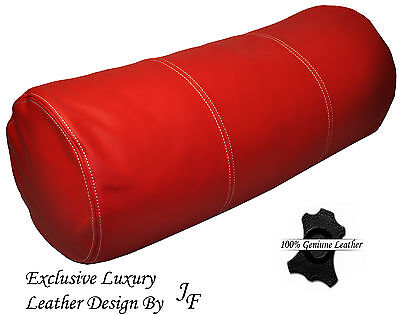 EXCLUSIVE LUXURY GENUINE RED LEATHER ROUND CUSHION BOLSTER ROLL 9" x 24"