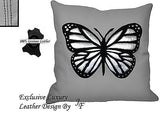 1X LIGHT GREY LUXURY GENUINE LEATHER CUSHION BLACK SUEDE BUTTERFLY SEWED ON
