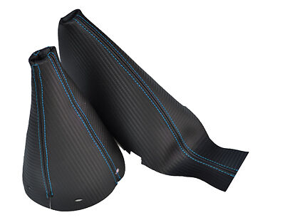 BLUE STITCH FITS BMW MINI COOPER S ONE 01-11 GEAR HANDBRAKE CARBON VINYL GAITERS