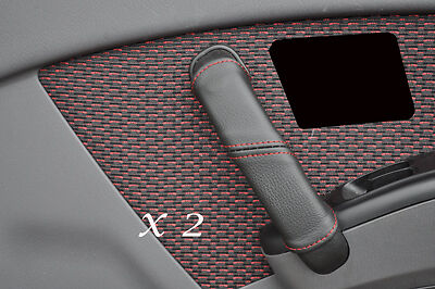 RED STITCHING FITS HYUNDAI AMICA 2X DOOR HANDLE LEATHER COVERS ONLY CUSTOM NEW