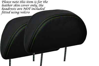 GREEN STITCH FITS  ROVER 200 95-99 2X FRONT HEADRESTS LEATHER COVERS ONLY